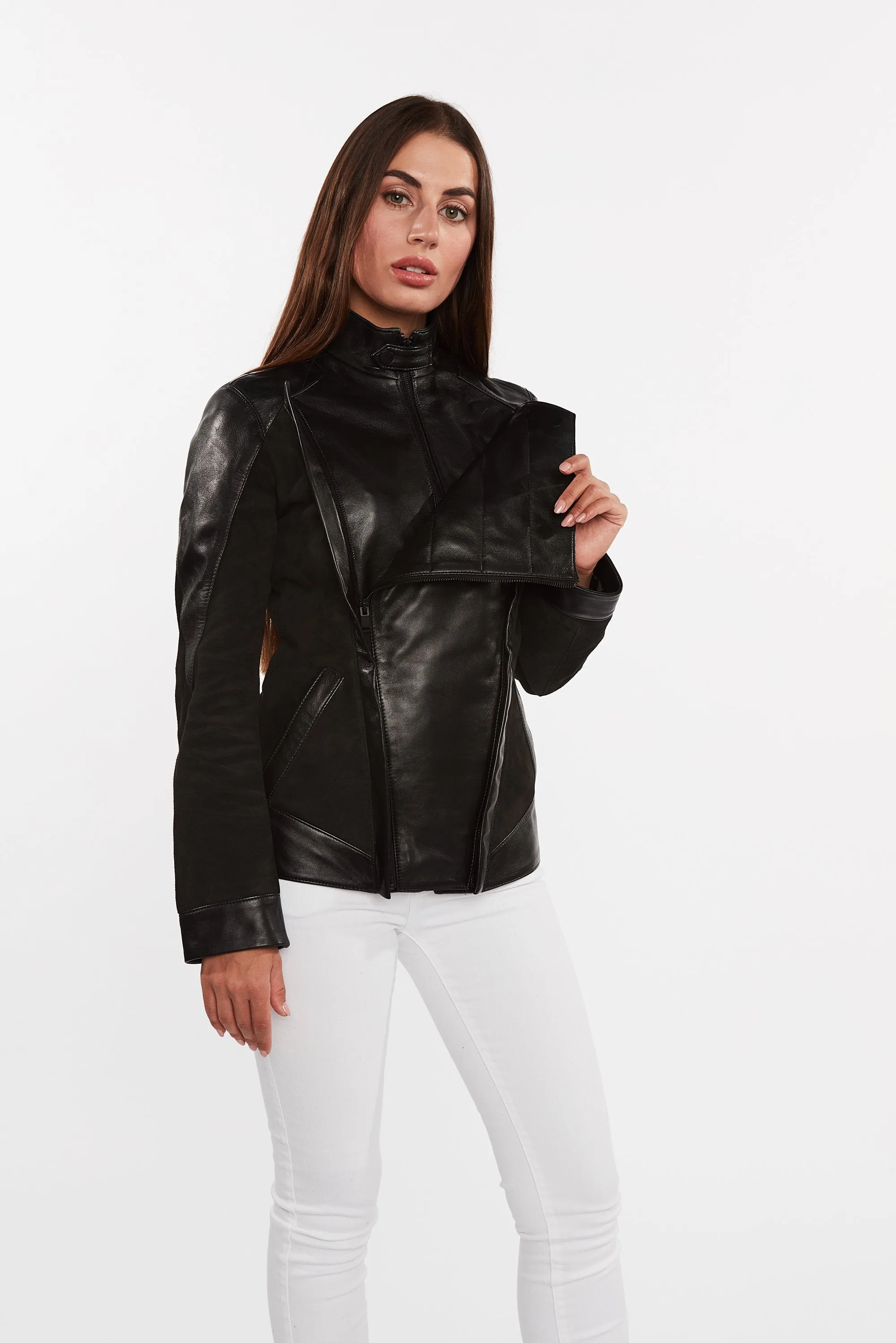 Womens Cosette Dual Panel Leather & Suede Jacket