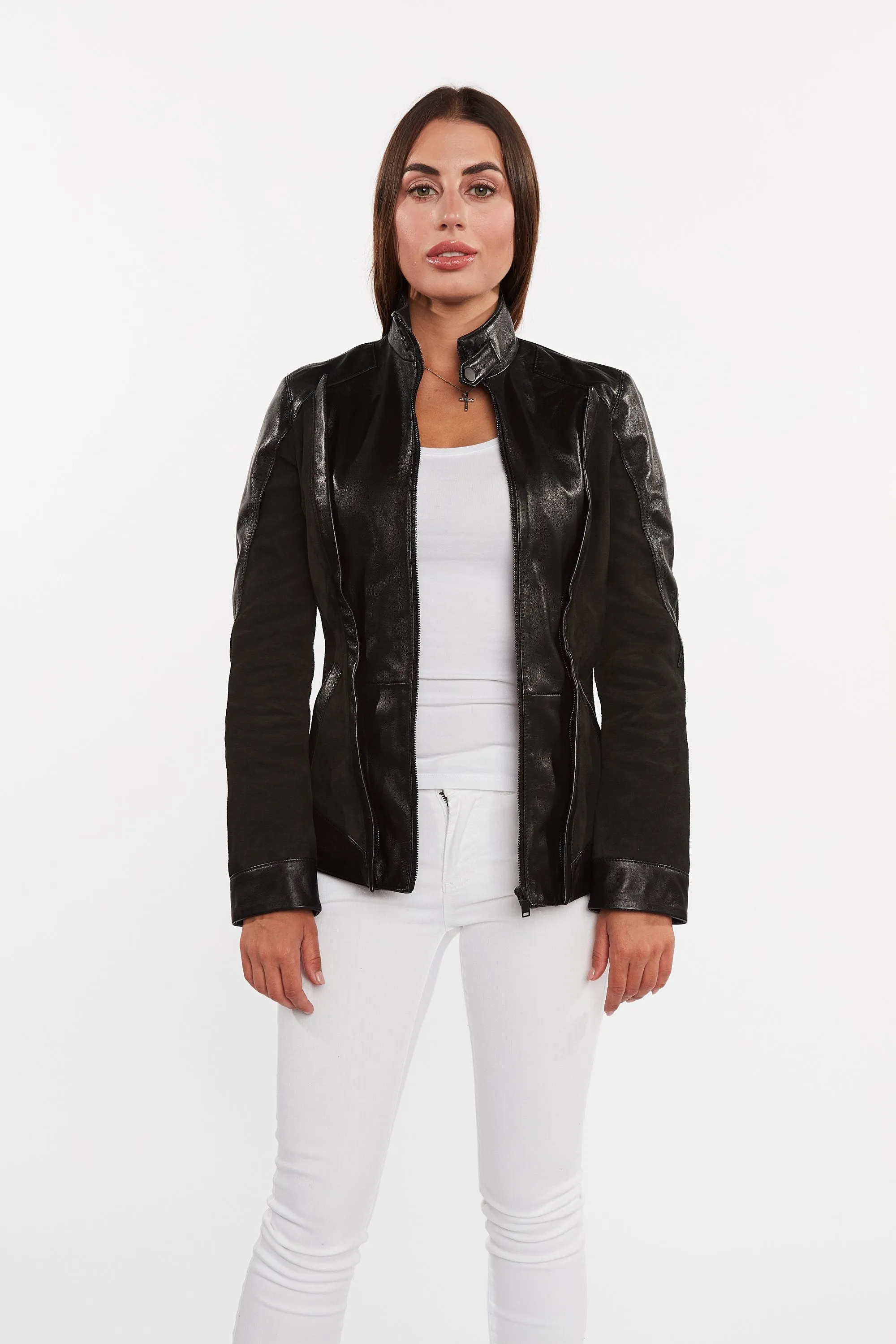 Womens Cosette Dual Panel Leather & Suede Jacket