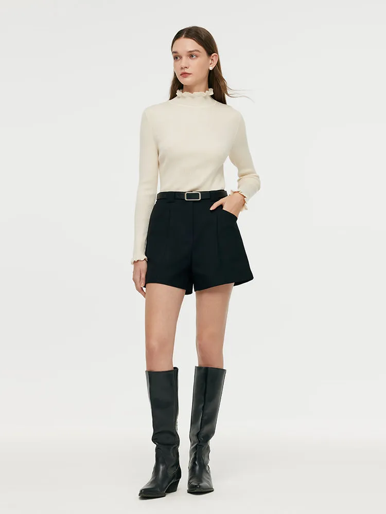 Worsted Wool A-Line Women Shorts With Belt