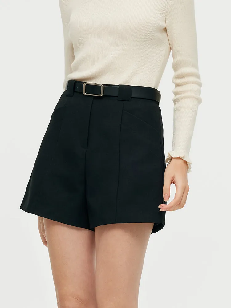 Worsted Wool A-Line Women Shorts With Belt