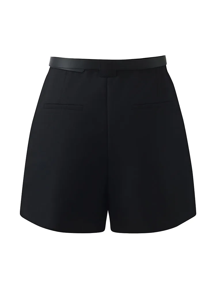 Worsted Wool A-Line Women Shorts With Belt