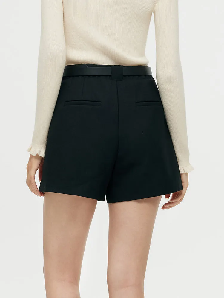 Worsted Wool A-Line Women Shorts With Belt