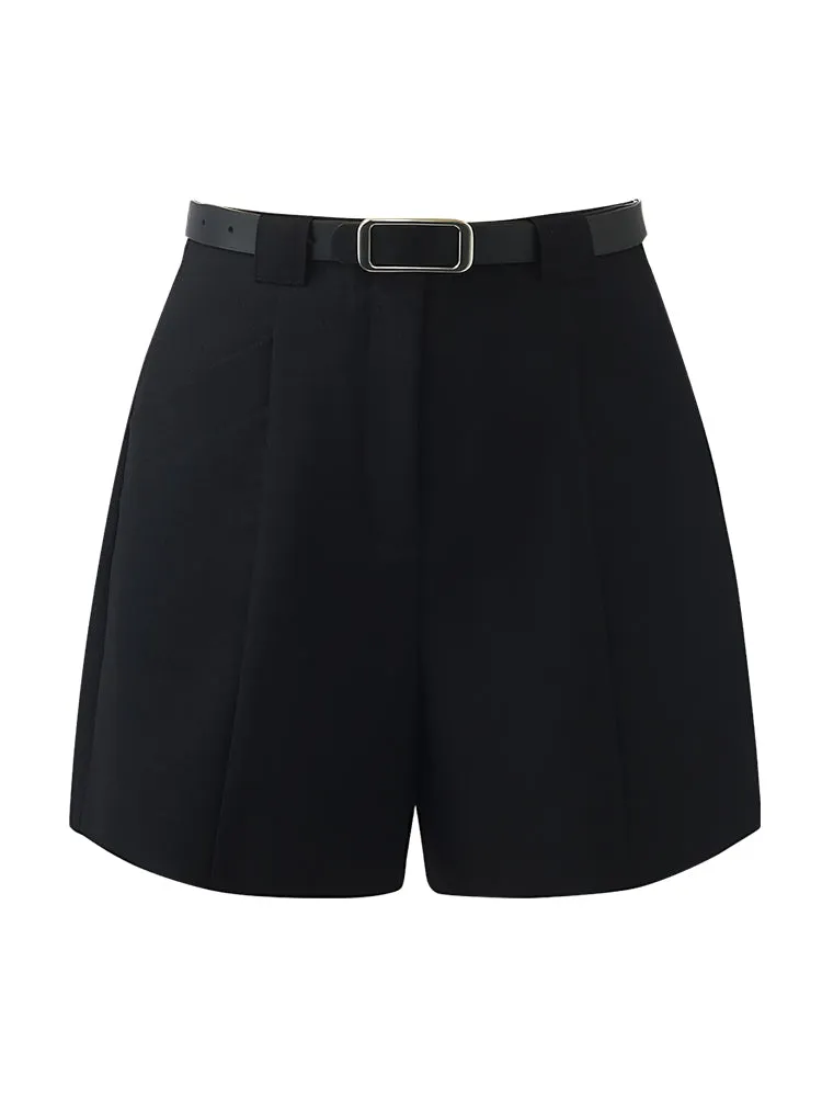 Worsted Wool A-Line Women Shorts With Belt