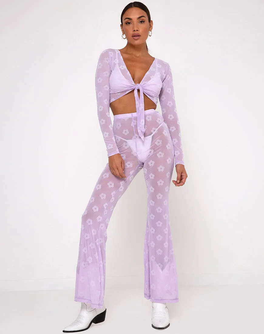 Yun Crop Top in Lilac Mesh Daisy White Flock