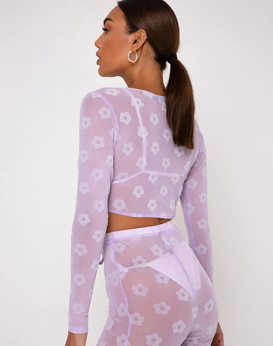 Yun Crop Top in Lilac Mesh Daisy White Flock